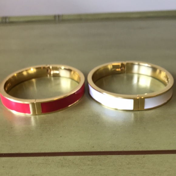 NWOT Talbots TWO Enamel Bangle Bracelets, One Red, One White, w/Gold Finish - Picture 5 of 7
